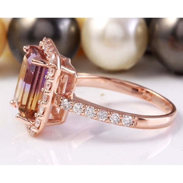 Nhẫn Đính Hôn Màu Vàng Hồng Đính Đá Quý Tự Nhiên Cá Tính Dành Cho Cô Dâu