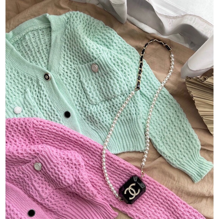 ÁO LEN MỎNG CÓ NÚT PHỐI TÚI HAI MÀU XINH XẮN