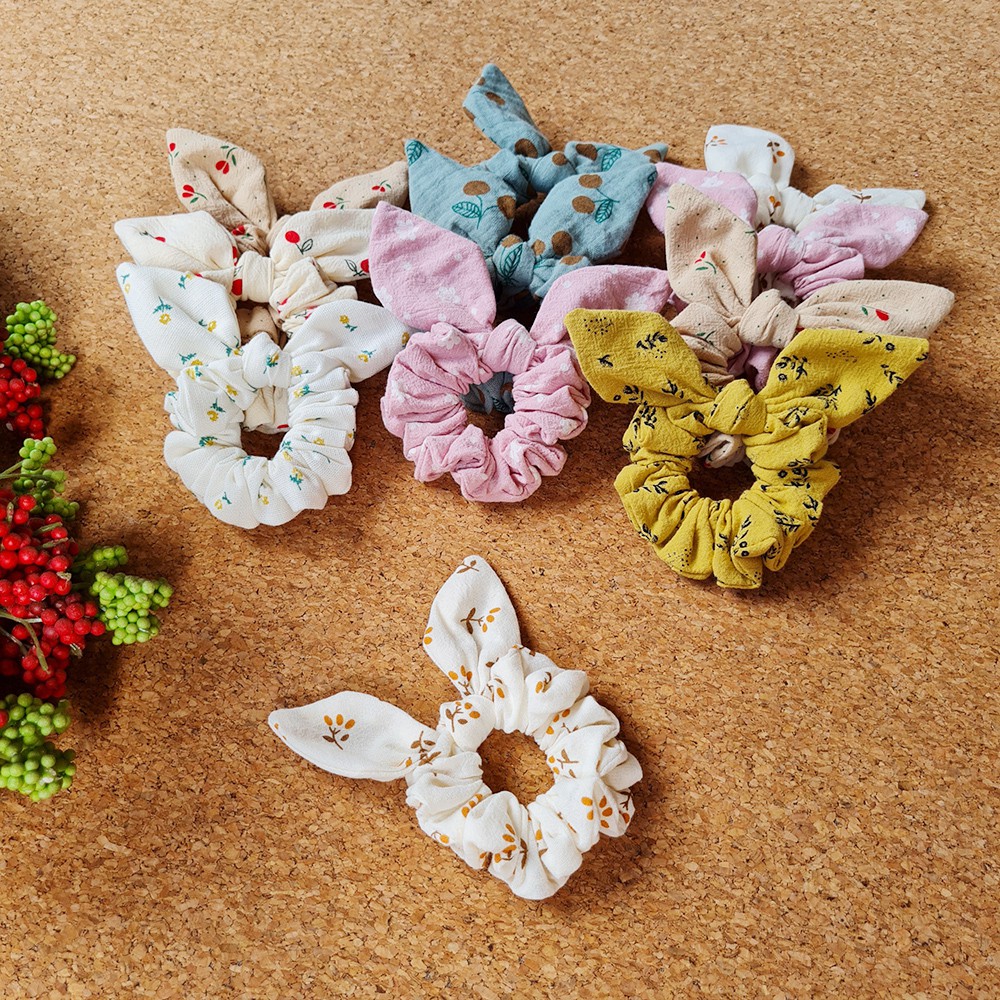 Dây cột tóc scrunchie NƠ TAI THỎ - Hàng Handmade
