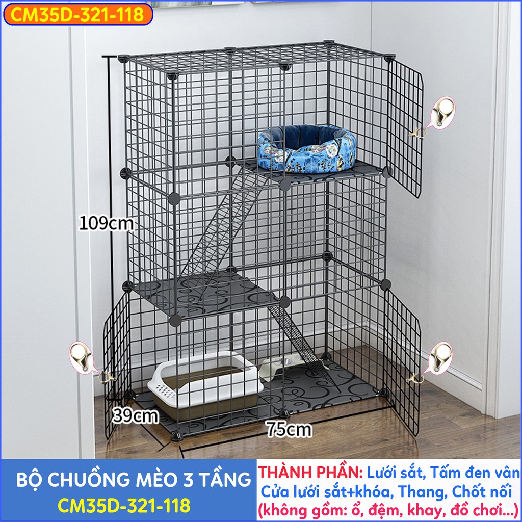 Chuồng mèo 3 tầng, 2 tầng lưới sắt lắp ghép đa năng nuôi thú cưng, thỏ, bọ ú