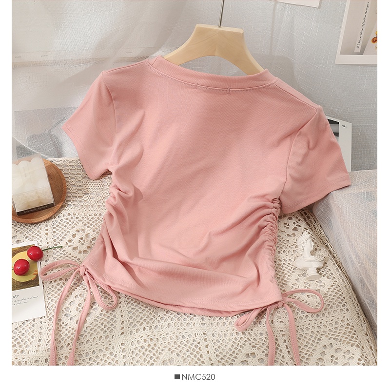 Áo thun nữ tay ngắn vải cotton dáng ôm màu trơn cổ tròn APN021