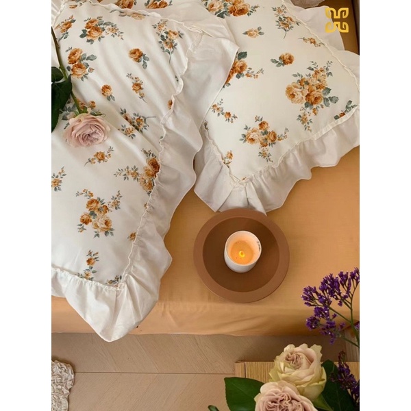 Set Chăn Ga Cotton Ren Hoa Nhí Viền Bèo Hàn Quốc ,Cotton 100% Thoáng Mát Dày Dặn (Shinbedding)