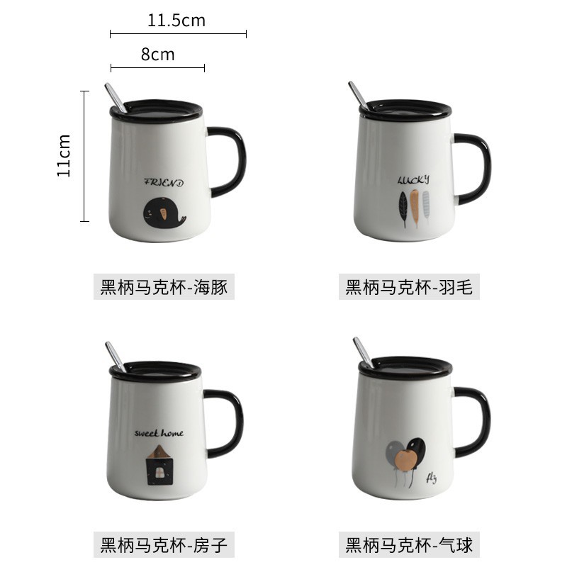 Cốc Uống Cà Phê Bằng Sứ Có Nắp Và Muỗng Phong Cách Bắc Âu Dễ Thương Sáng Tạo Dành Cho Cặp Đôi