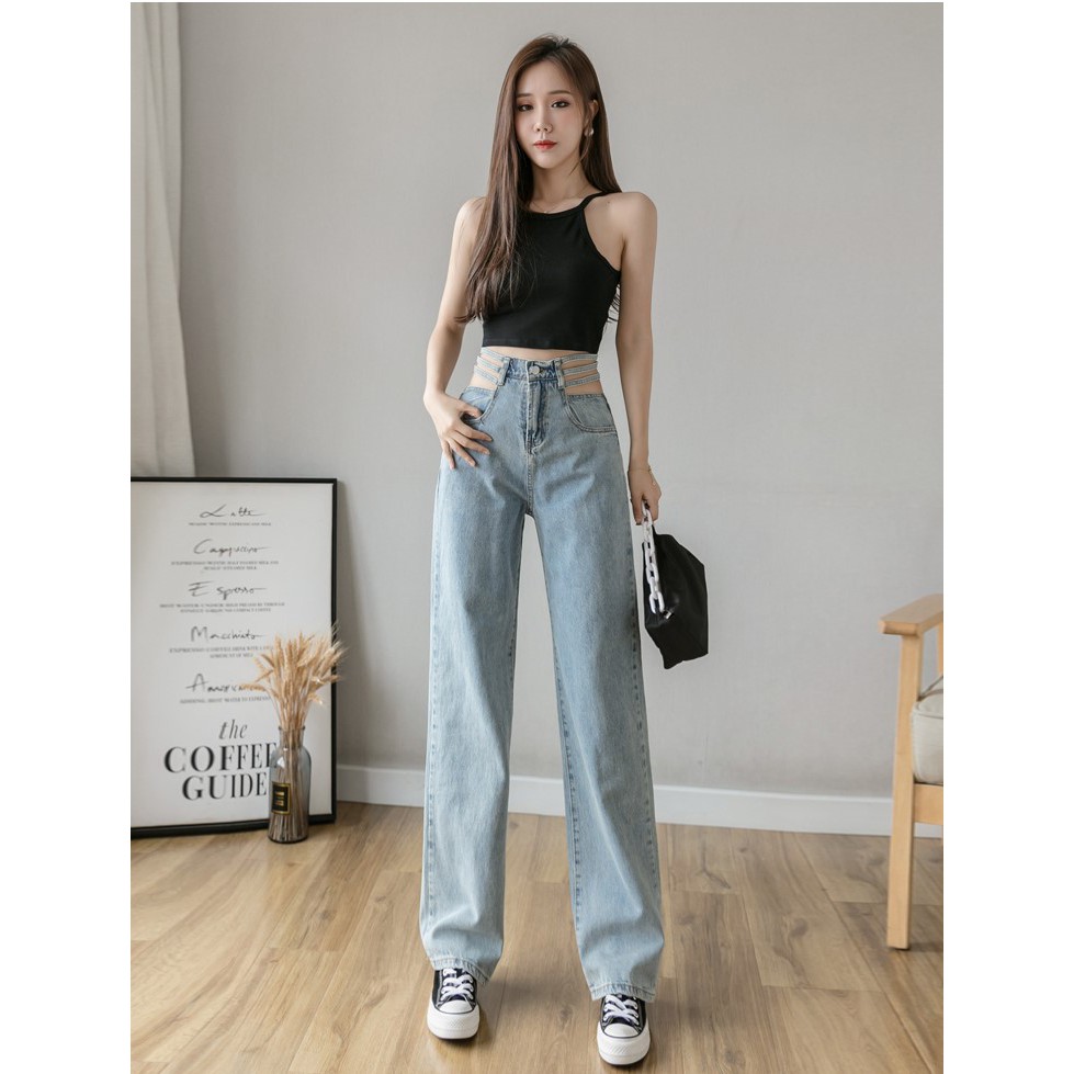Quần jean nữ ống rộng xuông Emilyshop ulzzang