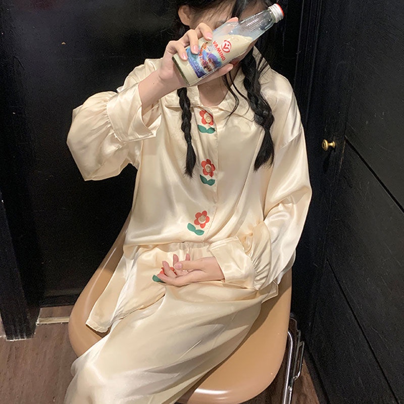 Bộ đồ ngủ tay dài dáng rộng phong cách Hàn Quốc thời trang xuân thu mới cho nữ