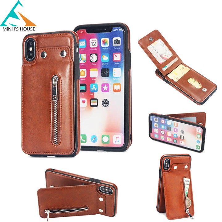 Bao da Iphone X, Xs, Xs Max, Xr kiêm ví đựng tiền, thẻ, card rất tiện lợi Minh's House
