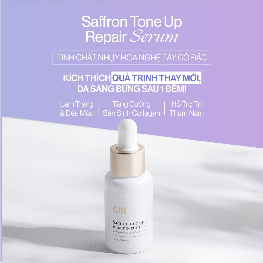 [Mua 1 tặng 1] Tinh Chất Nhụy Hoa Nghệ Tây Cô Đặc Gilaa Saffron Tone Up Repair Serum (20ml)