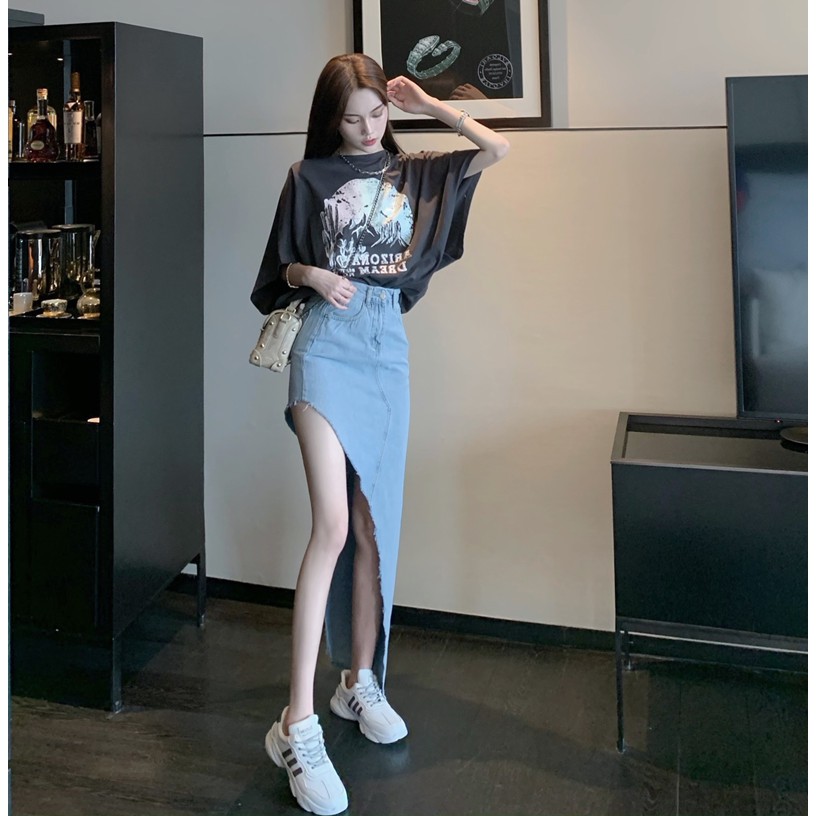 JANE Chân váy  jean denim xẻ tà cạp cao  nữ  mùa hè ẢNH FEELBACK CUỐI 2020 J0103 mẫu mới quyến rũ siêu chất | BigBuy360 - bigbuy360.vn