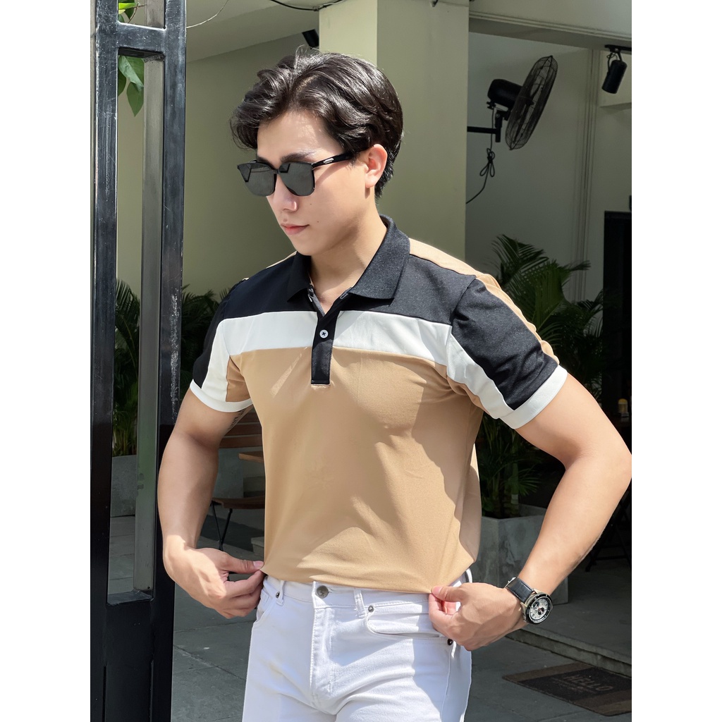 Áo polo nam cổ bẻ phối ngang 2 màu chất vải cá sấu Cotton xuất xịn,chuẩn form, sang trọng - thanh lịch TB045