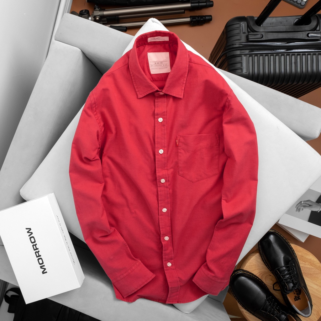 Áo sơ mi Oxford tay dài Có Túi Xuất Dư Big Size, sơ mi cao cấp, mềm mịn màu Đỏ MR16 - MORROW