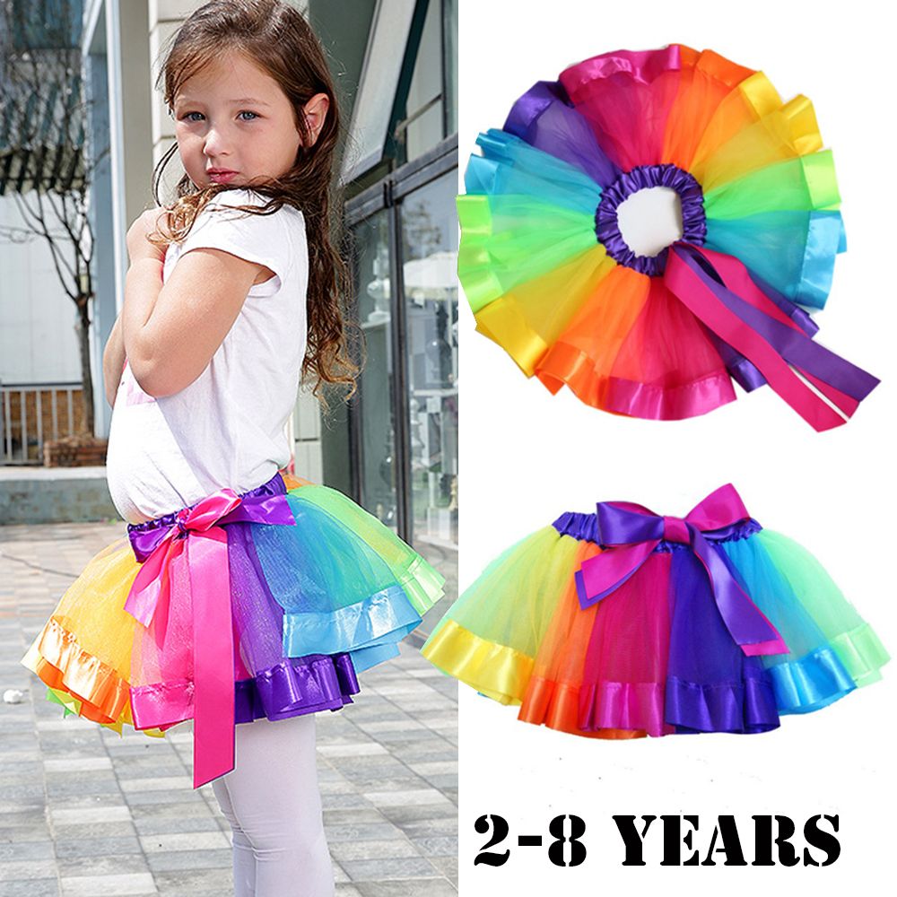 ☆YOLA☆ Fashion Rainbow Tutu Skirt Multicolor Princess Tulle Dance Dress Gift Party Cute Baby Girl Toddler