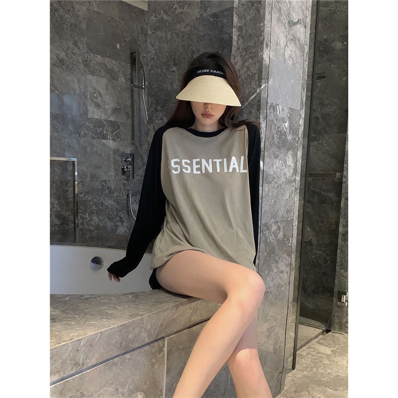 JSC Áo Thun Raglan Mỏng Tay Dài Phối Màu Sắc Tương Phản Thời Trang Mùa Thu Cho Nữ