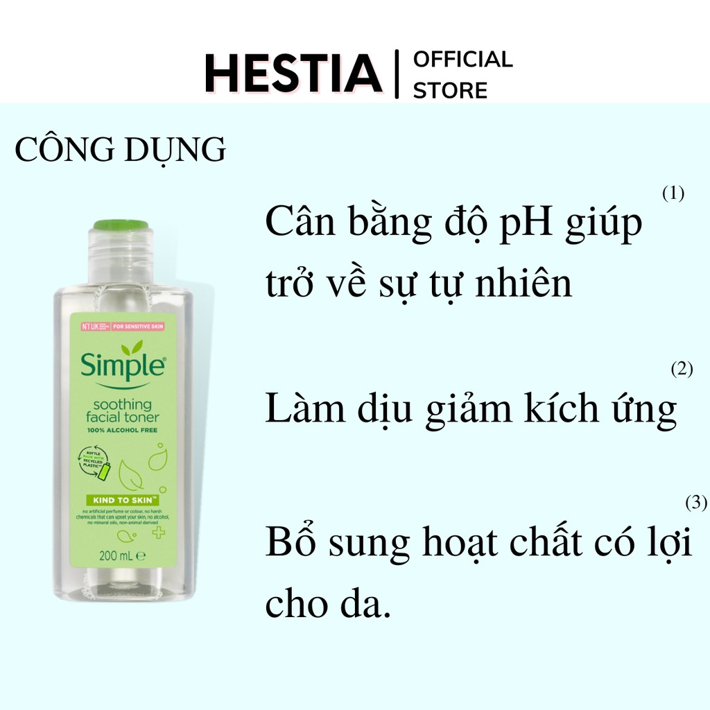 Combo chăm sóc da sạch sâu, nước tẩy trang Simple, sữa rửa mặt Simple, nước hoa hồng simple chăm sóc sắc đẹp Hestia