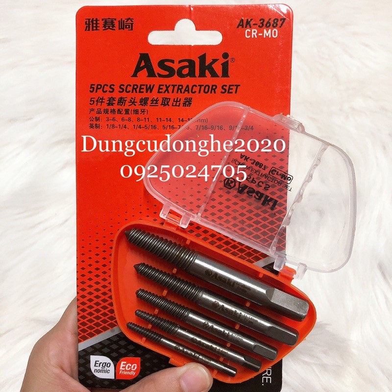 Bộ 5 mũi ren lấy bu lông ốc vít gãy ASAKI AK-3687