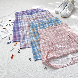 Chân váy ngắn chữ A kẻ màu pastel