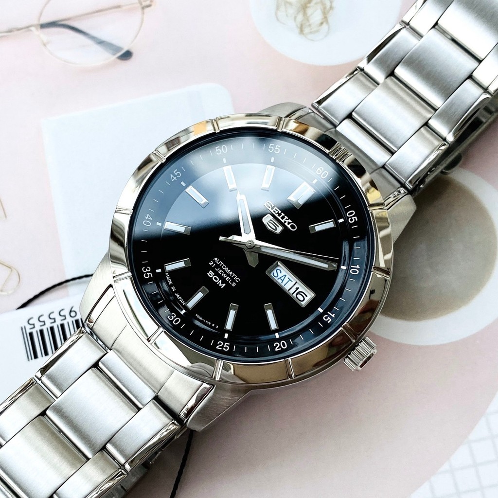 Đồng hồ Nam Seiko 5 SNKN55J1 Automatic Mặt đen,Lịch thứ ngày,-Máy cơ tự động-Dây kim loại cao cấp-Size 42mm