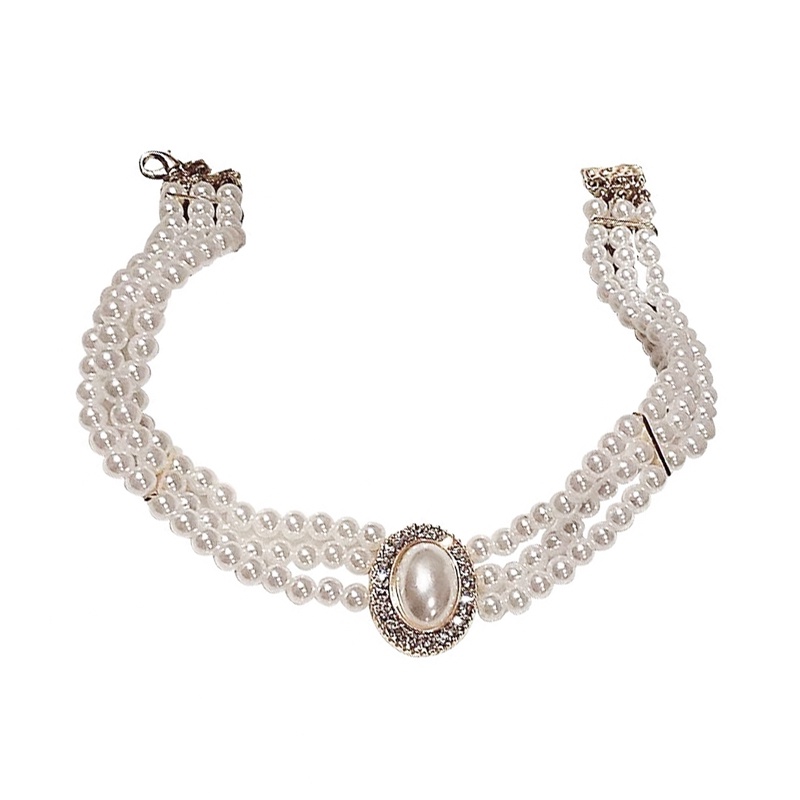 Vòng Cổ Choker Ba Tầng Đính Đá Ngọc Trai Giả Bằng Hợp Kim Phong Cách Baroque Hàn Quốc Sang Trọng Cá Tính Cho Nữ