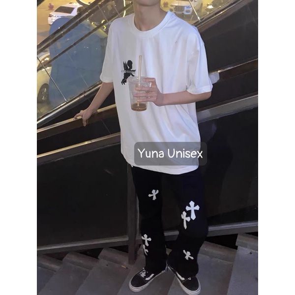 Quần Jeans chữ thập Nam phong cách Hàn Quốc Streetwear cá tính