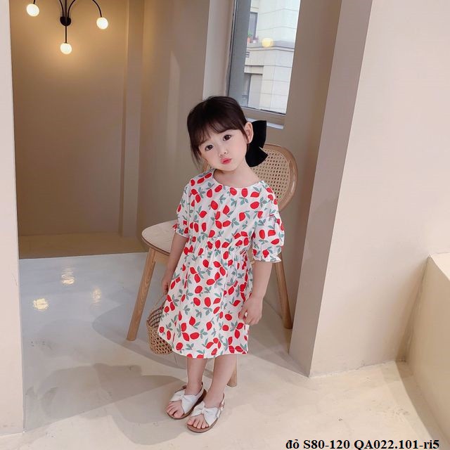 Váy dâu tây đỏ QA022.101 đầm xinh tay bồng size  S80-120 cho bé gái