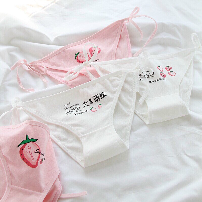 Quần lót cotton buộc dây hoạ tiết quả dâu sexy