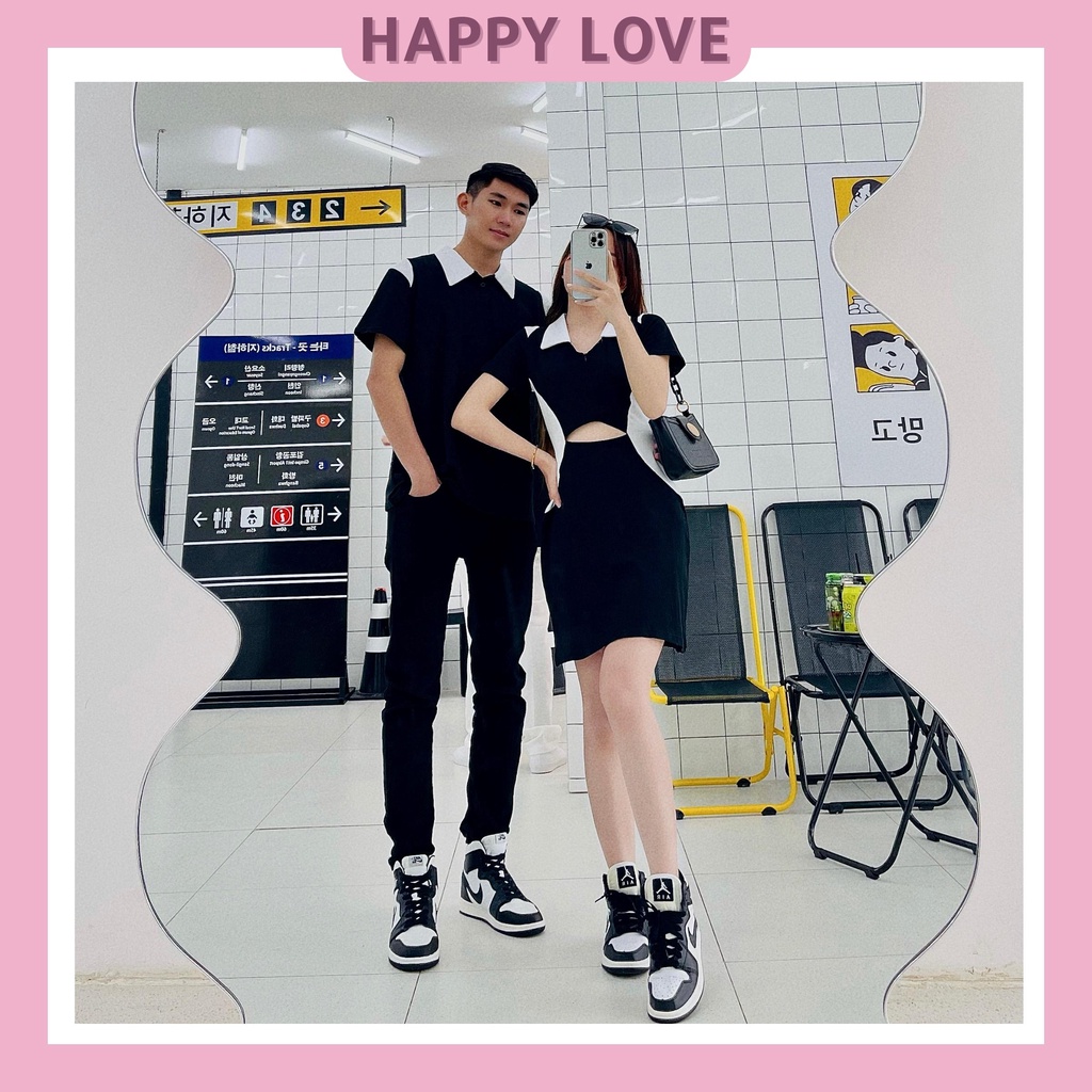 Đồ đôi nam nữ set Couple Áo nam Váy nữ màu đen phong cách hàn quốc hàng Quảng Châu cao cấp HAPPYLOVE H20