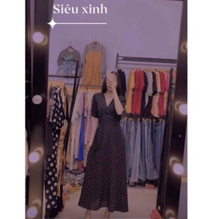 Thanh lý đầm voan xoè chấm bi đen mới đẹp new99%