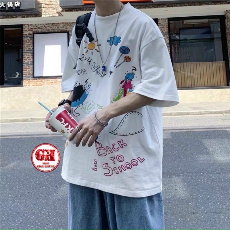 ÁO THUN, ÁO PHÔNG TAY LỠ UNISEX OVERSIZE, ÁO PHÔNG FORM RỘNG IN HÌNH SIÊU XINH-ATINHINHNHIEU