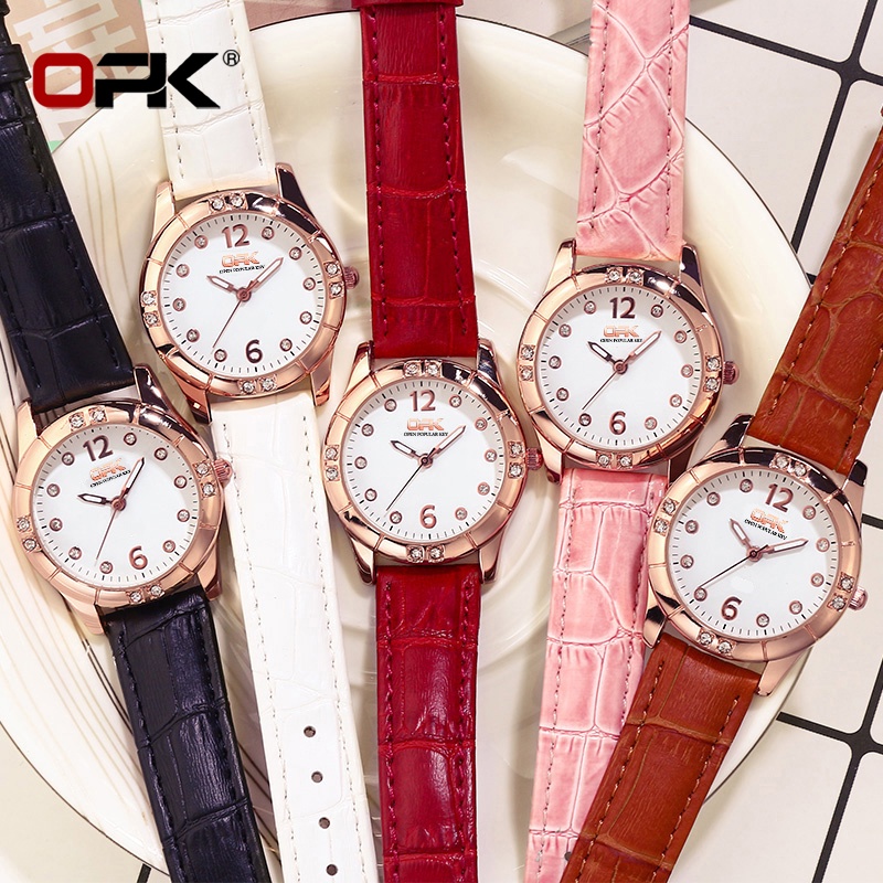 Đồng hồ OPK 8160 máy quartz dây da thật có dạ quang chống nước hợp thời trang cho nữ