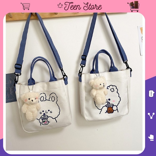 Túi tote đeo chéo vải bố canvas gấu thỏ cute Teen Store TS875