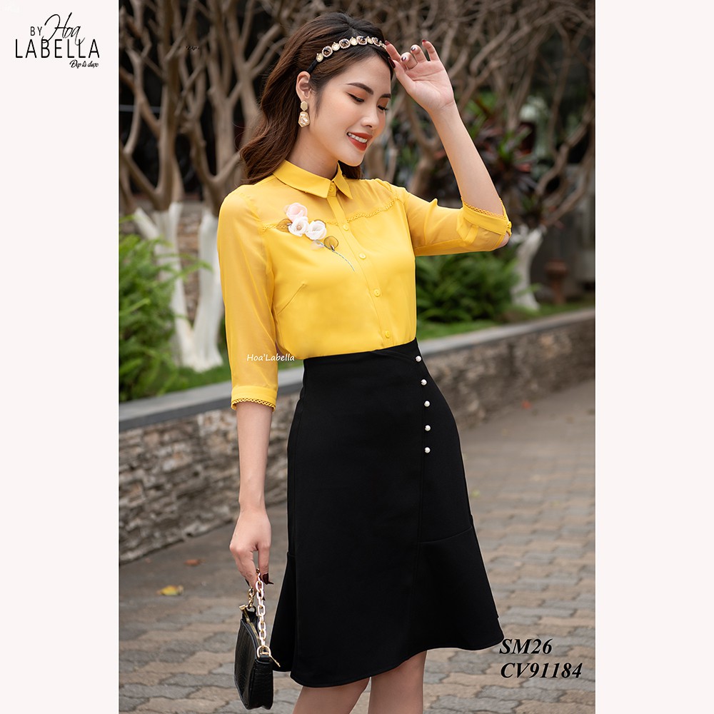 Áo Sơ Mi Nữ HOABELLA Chất Lụa Phối Voan Đính Hoa Sang Trọng (SM26)