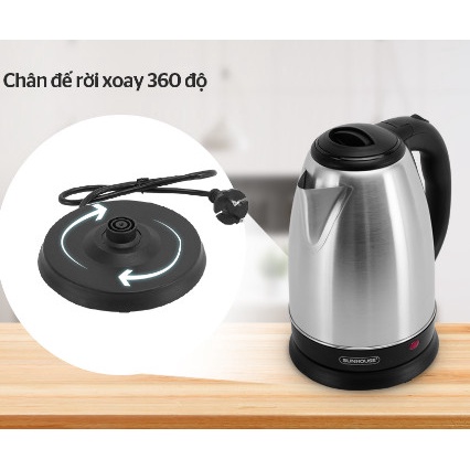 Ấm siêu tốc, Ấm siêu tốc Sunhouse inox 2 lớp 1.8L SHD1182 sôi nhanh, an toàn, tự động ngắt khi nước sôi.