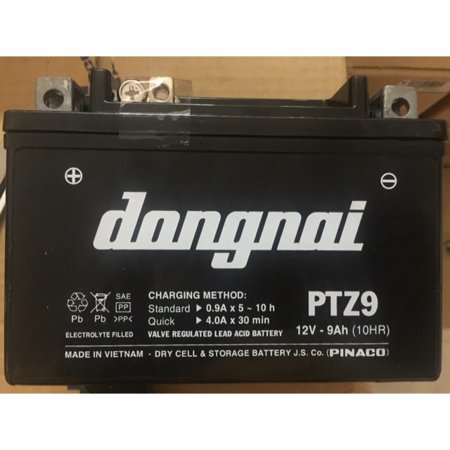 Bình Ắc Quy Khô ĐỒNG NAI PTZ9( 12V-9Ah) - Dành cho xe HONDA, YAMAHA, PIAGGIO, SYM.