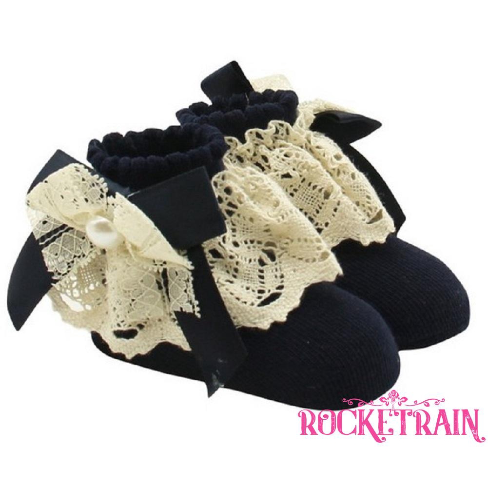 Đôi vớ cotton cổ viền ren cho bé gái mới tập đi