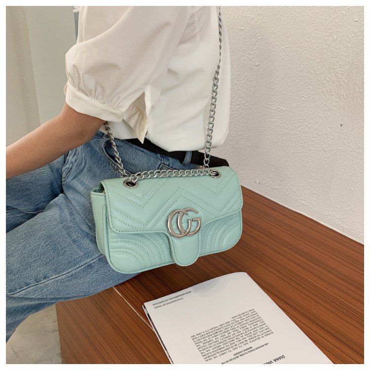 Túi xách GC vuông nữ thêu lưới cá tính dây chuyền bạc cao cấp Ulzzang siêu xinh ❤️