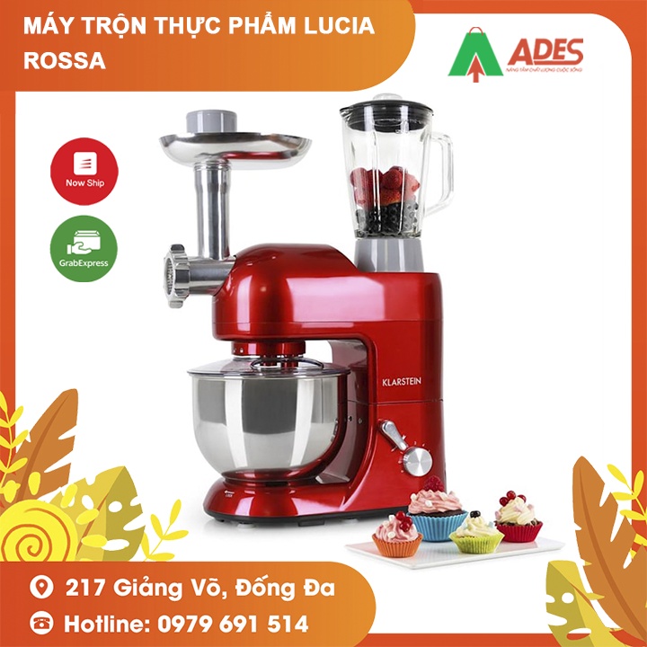 Máy trộn thực phẩm đa năng Klarstein Lucia Rossa 1300W - Máy đa năng trộn bột, sinh tố, xay thịt - Bảo hành chính hãng