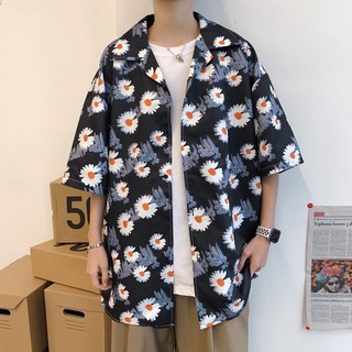  Áo sơ mi hoa cúc unisex form rộng cá tính