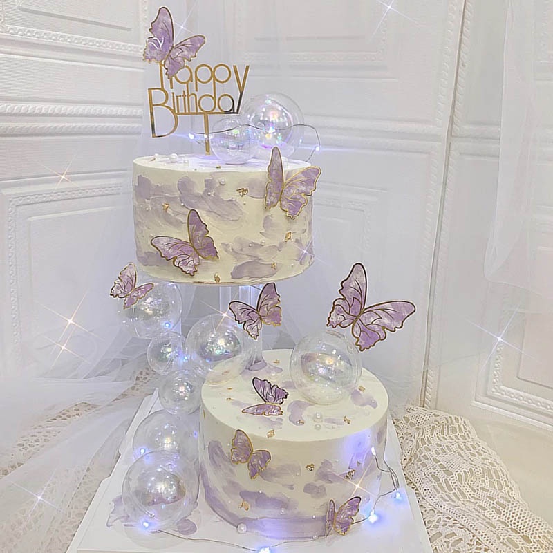 Set 11 Phụ Kiện Trang Trí Bánh Kem Hình Bướm Lấp Lánh