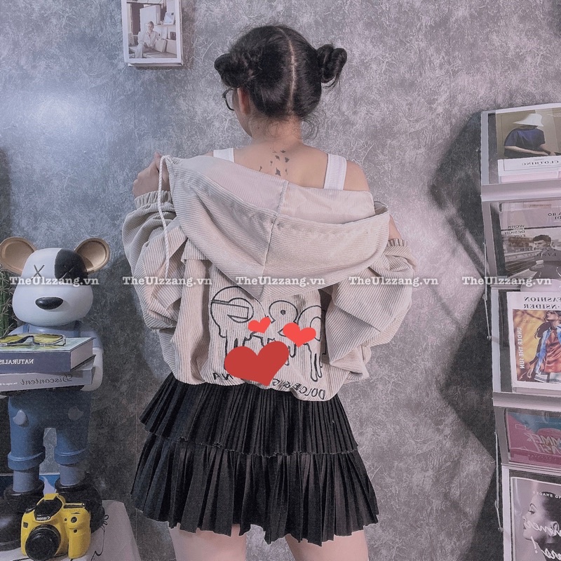 Áo khoác nữ quảng châu form lửng dơi tay phồng nhung tâm thêu sau LOGO. DGDG - NT1012