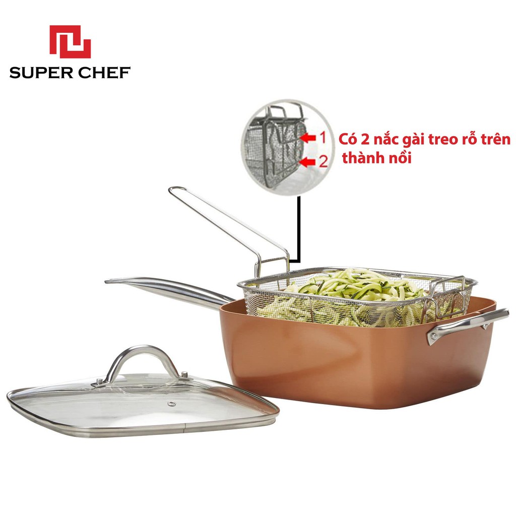 Bộ Nồi Chống Dính và Rổ Chiên Inox Super Chef Siêu Tiện Lợi