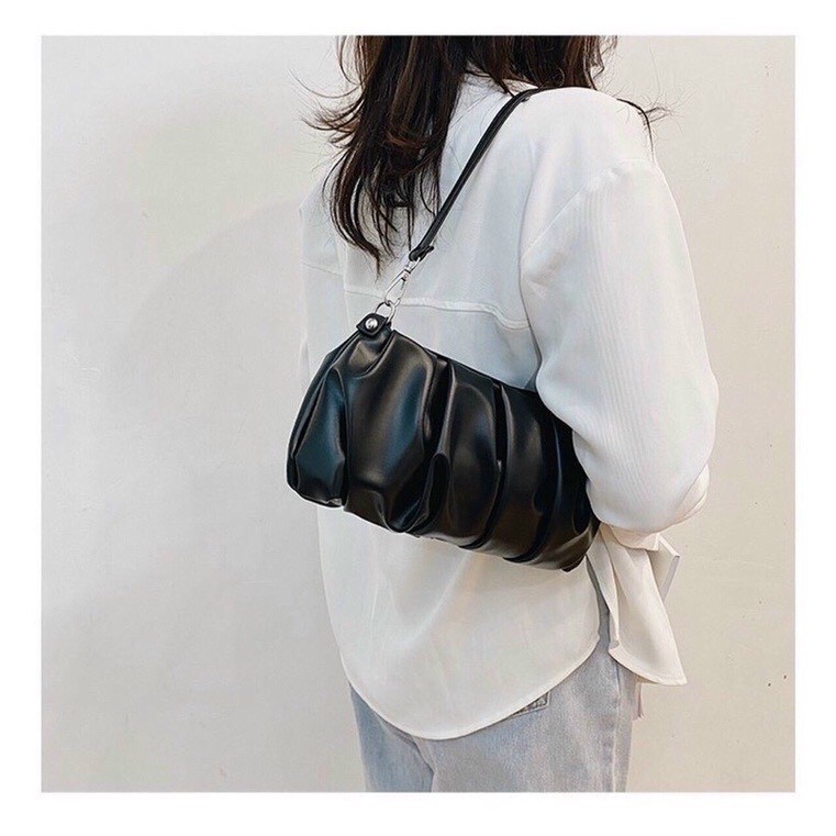 Túi xách nữ đeo chéo, túi đeo vai da xếp ly thời trang