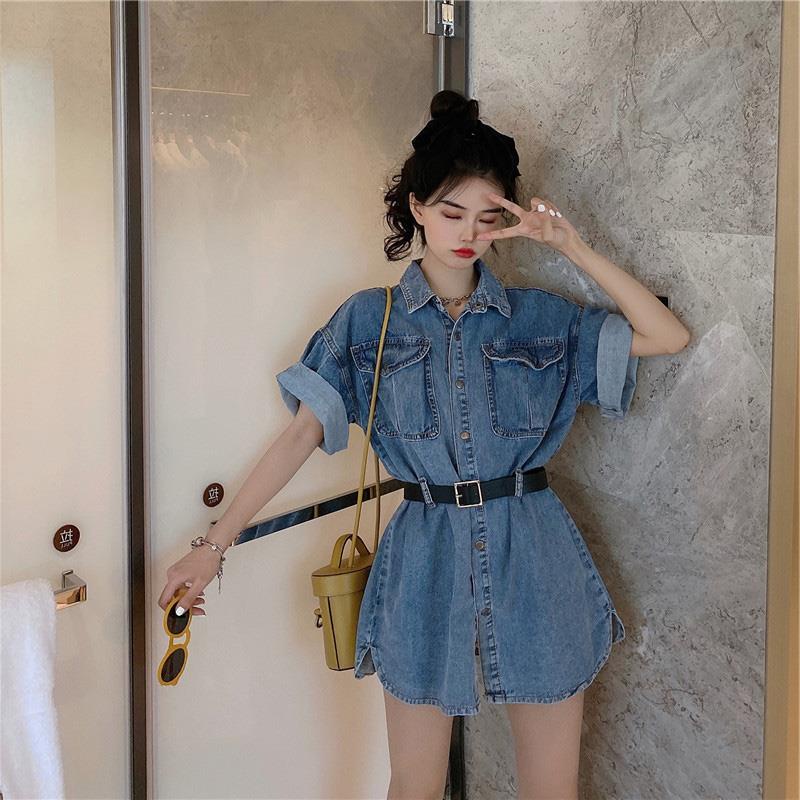 Đầm Denim Phong Cách Retro Phương Tây Thời Trang Mùa Hè 2022 Dành Cho Nữ