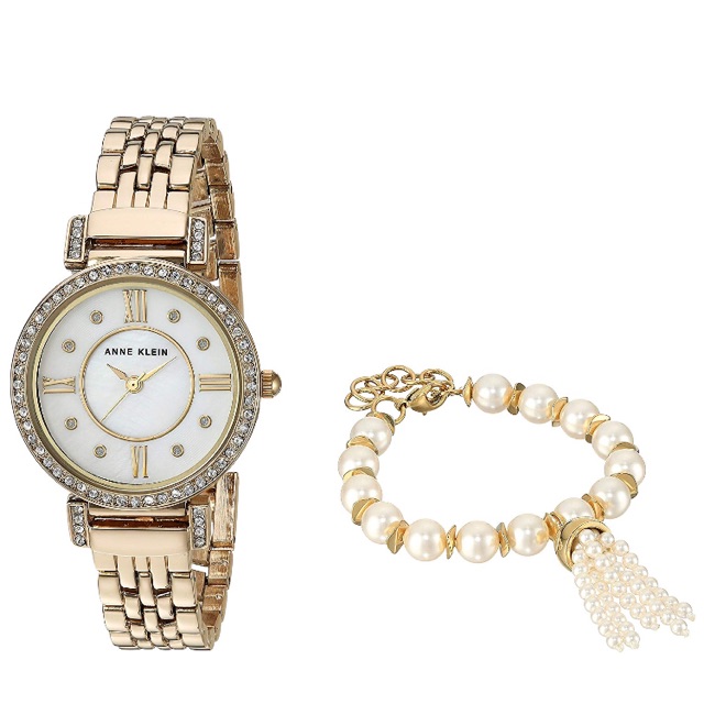 [Hàng sẵn hốt sale] Set đồng hồ nữ + dây đeo ngọc trai Anne Klien