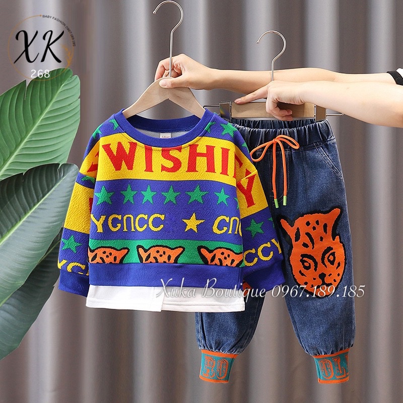 Set Quần Jean Cao Cấp Bé Trai Áo Nỉ xốp sành điệu [Ảnh Thật]