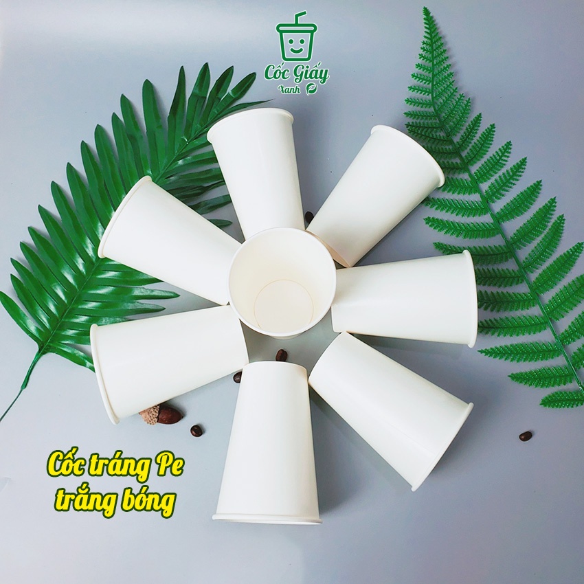 50 CỐC GIẤY XANH 360ml Dùng 1 Lần Uống Nước, Giấy Tráng 2 Lớp PE Dày Dặn, Cứng Cáp