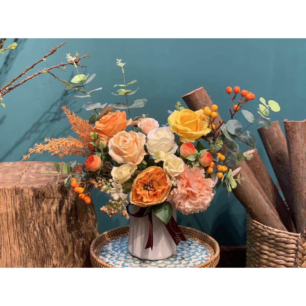 [Mã BMBAU50 giảm 7% đơn 99K] Bình hoa lụa decor trang trí phong cách hiện đại PKND FLOWERS &amp; DECOR