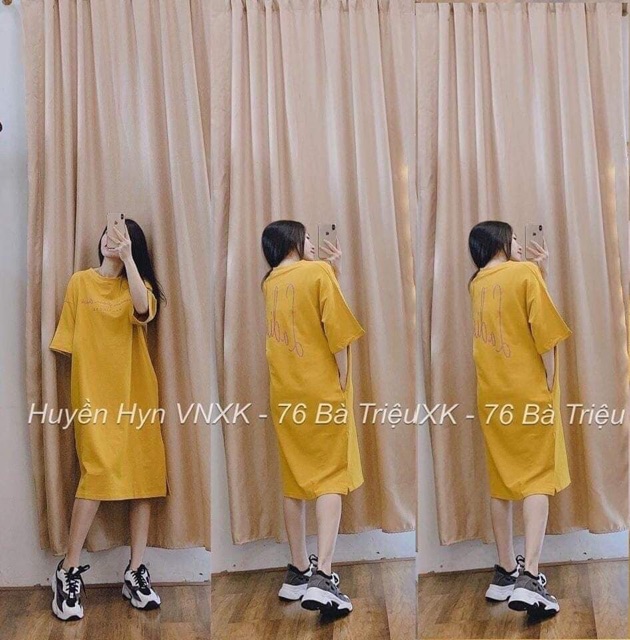 Đầm_suông-Váy suông cotton cổ tròn in chữ LADIES có xẻ (không túi ) | BigBuy360 - bigbuy360.vn