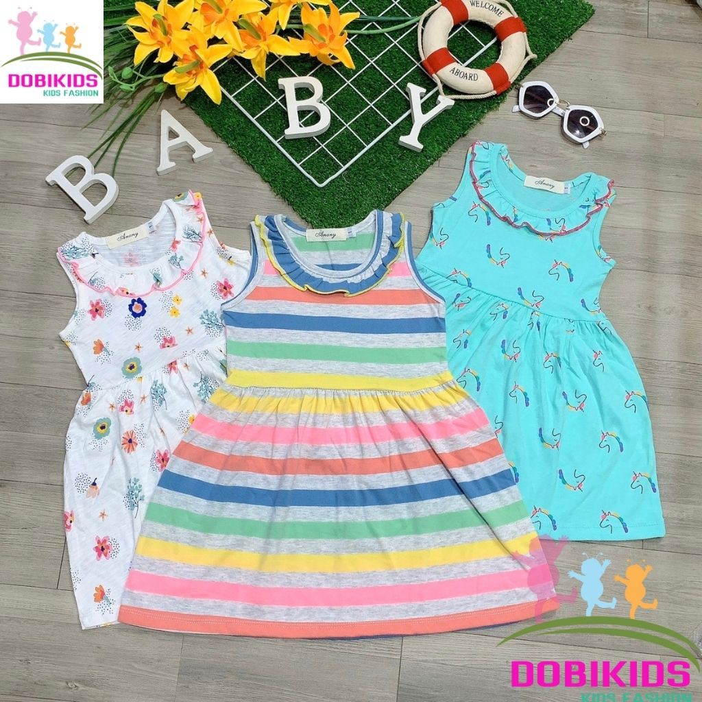 Váy Bé Gái ♥️FREESHIP♥️ Thun 100% cotton xuất mềm mát họa tiết xinh cho bé 10-25kg