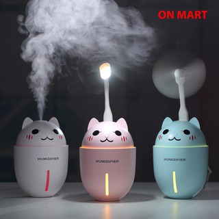 [Máy xông bé mèo] MÁY XÔNG TINH DẦU LÀM ẨM KHÔNG KHÍ 4 TRONG 1 SIÊU CUTE, CÓ CỔNG SẠC USB (Gồm 3 màu)