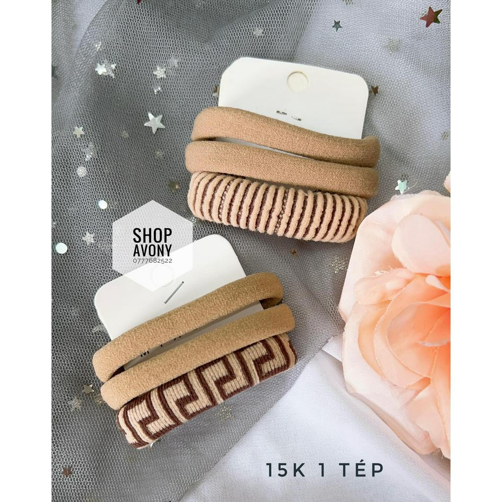 Set 3 dây cột tóc thun dễ thương HOT TREND gam màu kem, nâu, trà sữa