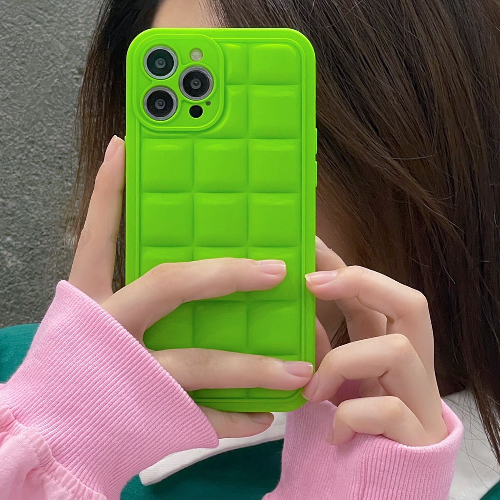 Ốp Điện Thoại TPU Mềm Màu Xanh Lá Dạ Quang Hình Vuông 3D Cho iphone 14 14pro 14 promax 14 plus 13 pro max 12 pro max 11 pro max xs max xr x